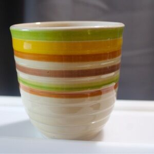 Emerald coffee mug 12 oz striped cream colored